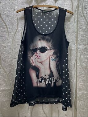 Tricotto Graphic Tank Top Womens S Black Polka Dot Rhinestone Embellished